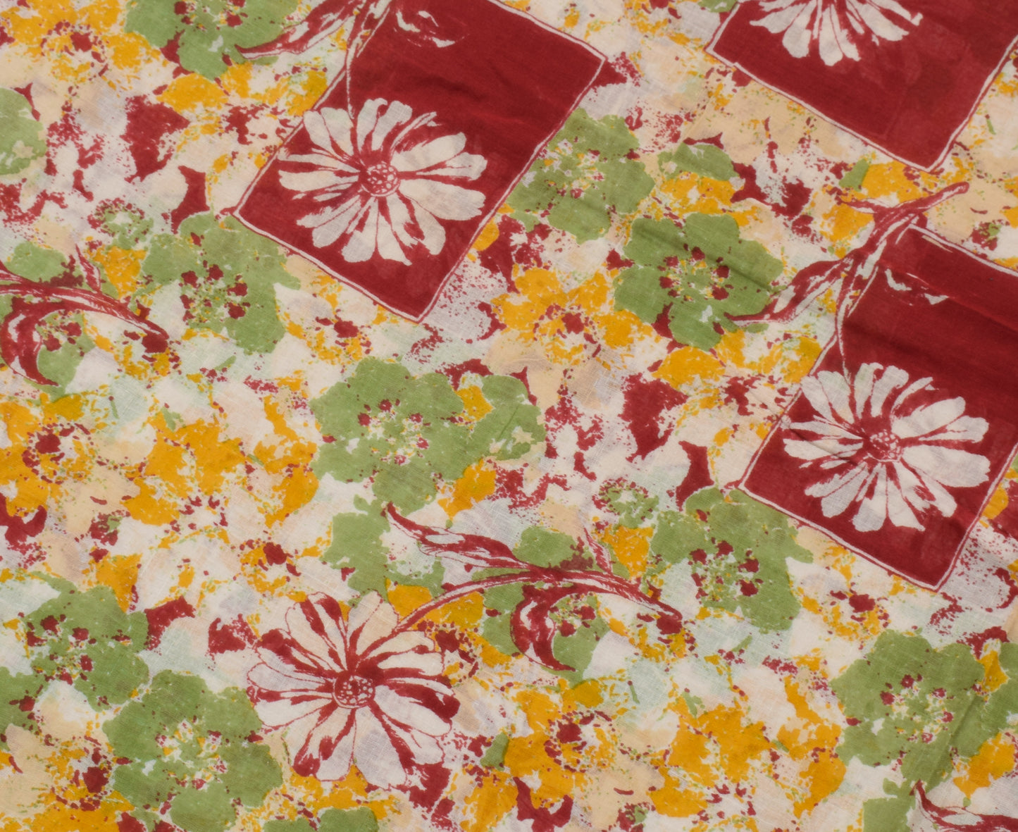 Sushila Vintage Cream Saree 100% Pure Cotton Printed Floral Soft Craft Fabric