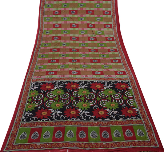 Sushila Vintage Multi-Color Saree Pure Cotton Printed 5 Yard Soft Craft Fabric