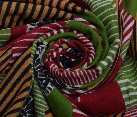 Sushila Vintage Multi-Color Saree Pure Cotton Printed 5 Yard Soft Craft Fabric