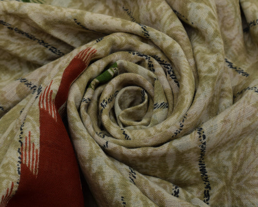 Sushila Vintage Brown Saree 100% Pure Cotton Printed Floral Soft Craft Fabric