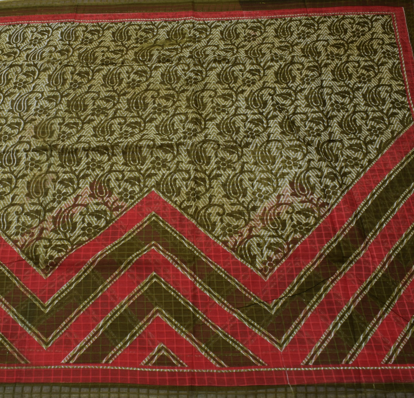 Sushila Vintage Green Indian Saree 100% Pure Cotton Printed Floral Craft Fabric