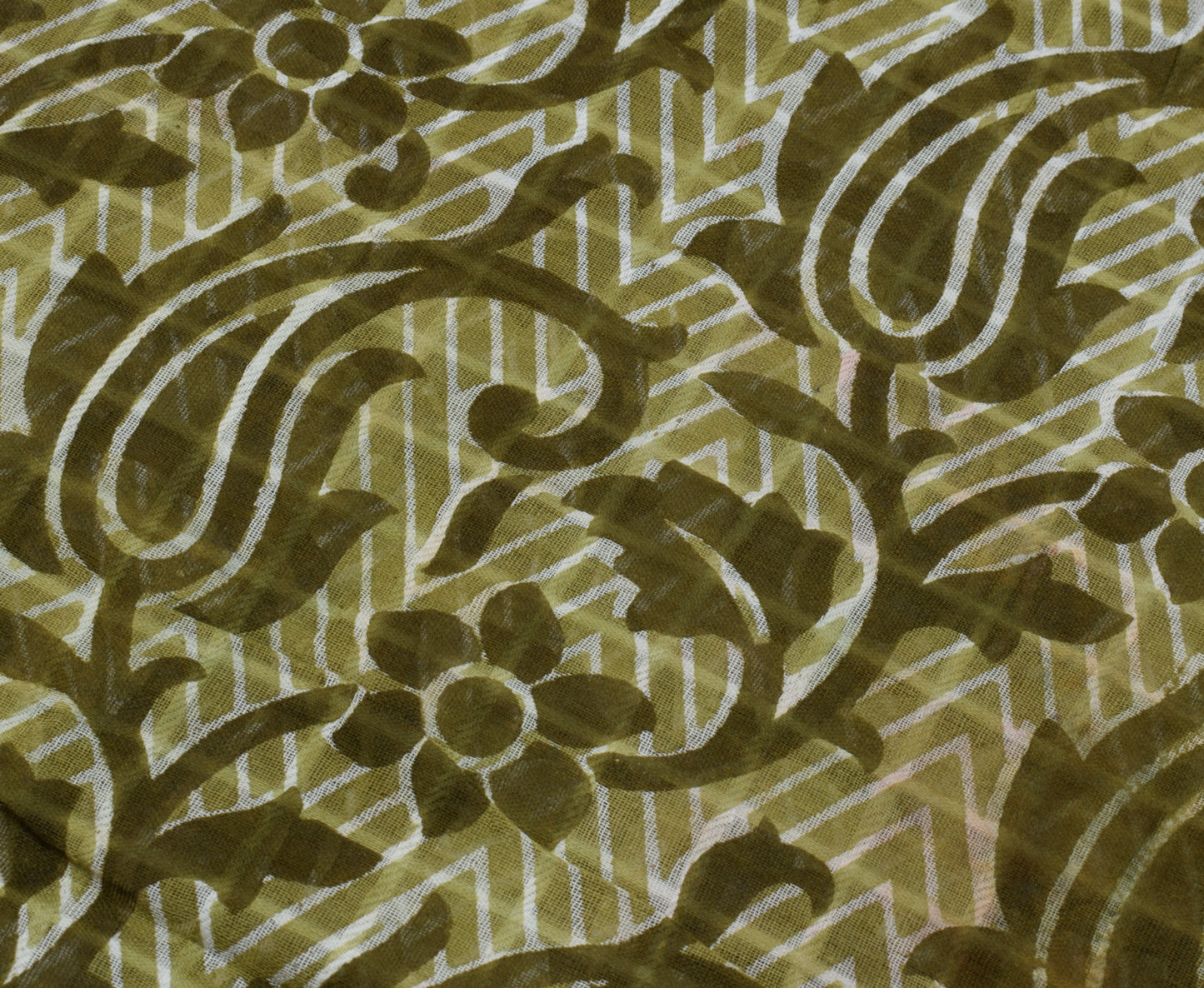 Sushila Vintage Green Indian Saree 100% Pure Cotton Printed Floral Craft Fabric