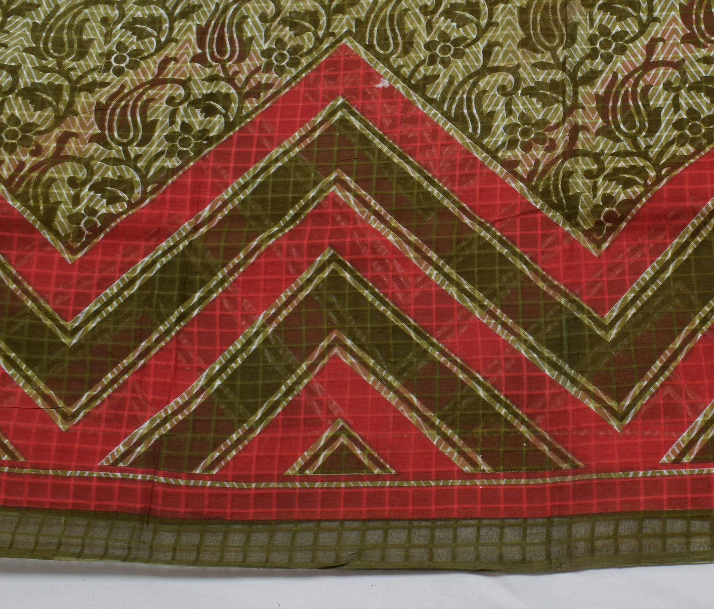Sushila Vintage Green Indian Saree 100% Pure Cotton Printed Floral Craft Fabric