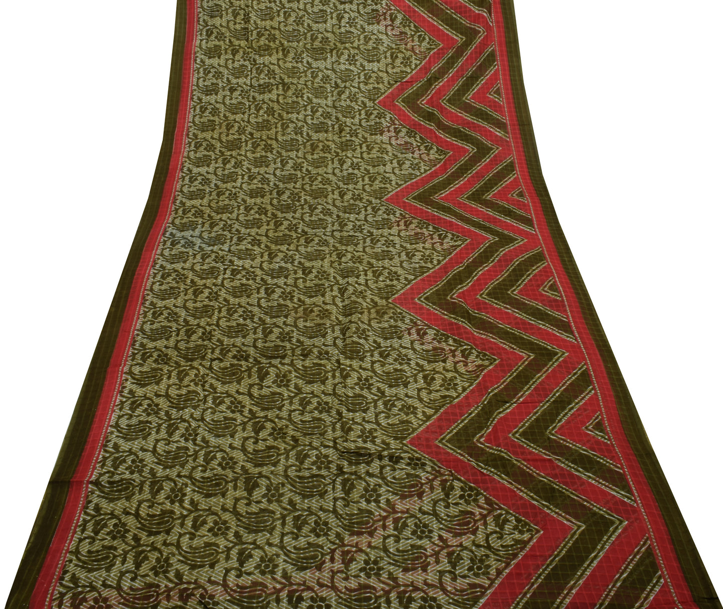 Sushila Vintage Green Indian Saree 100% Pure Cotton Printed Floral Craft Fabric