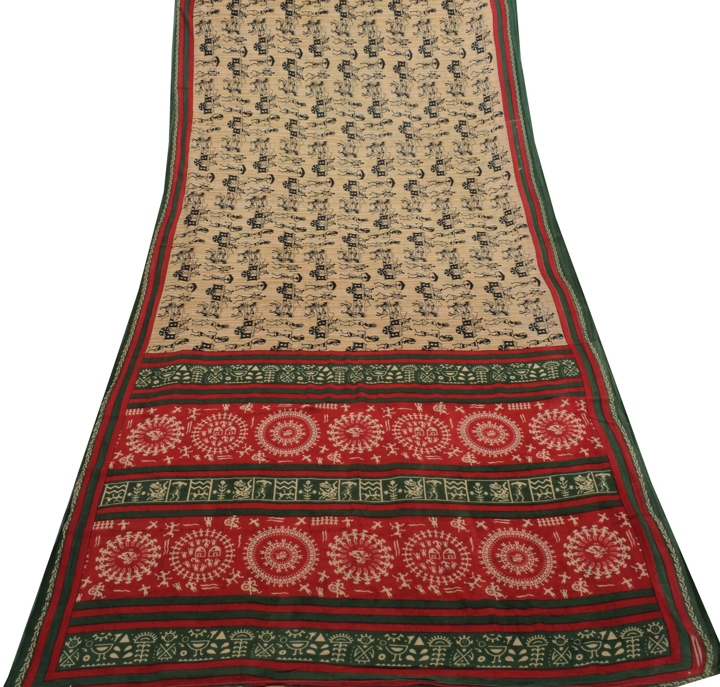 Sushila Vintage Brown Saree 100% Pure Cotton Printed Humans Soft Craft Fabric