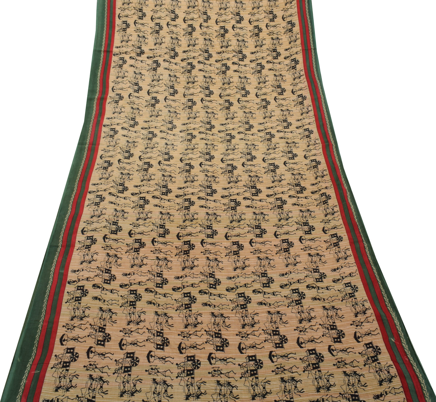 Sushila Vintage Brown Saree 100% Pure Cotton Printed Humans Soft Craft Fabric