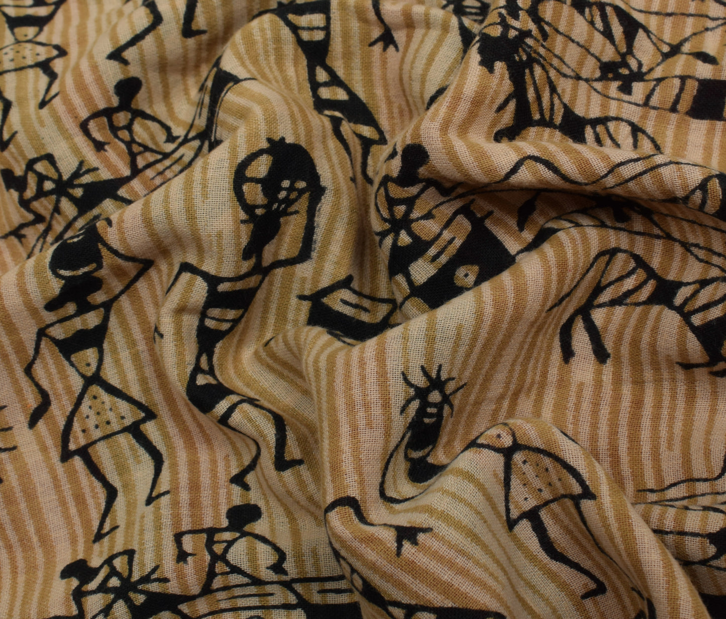 Sushila Vintage Brown Saree 100% Pure Cotton Printed Humans Soft Craft Fabric