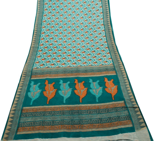 Sushila Vintage Indian Saree 100% Pure Cotton Printed 5 Yard Soft Craft Fabric