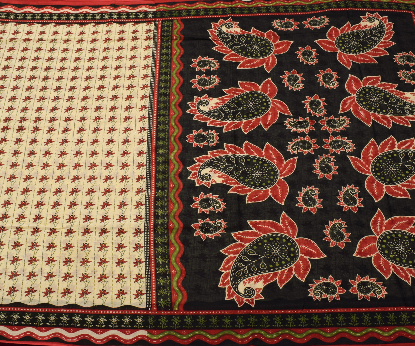 Sushila Vintage Cream Saree 100% Pure Cotton Printed Floral Soft Craft Fabric