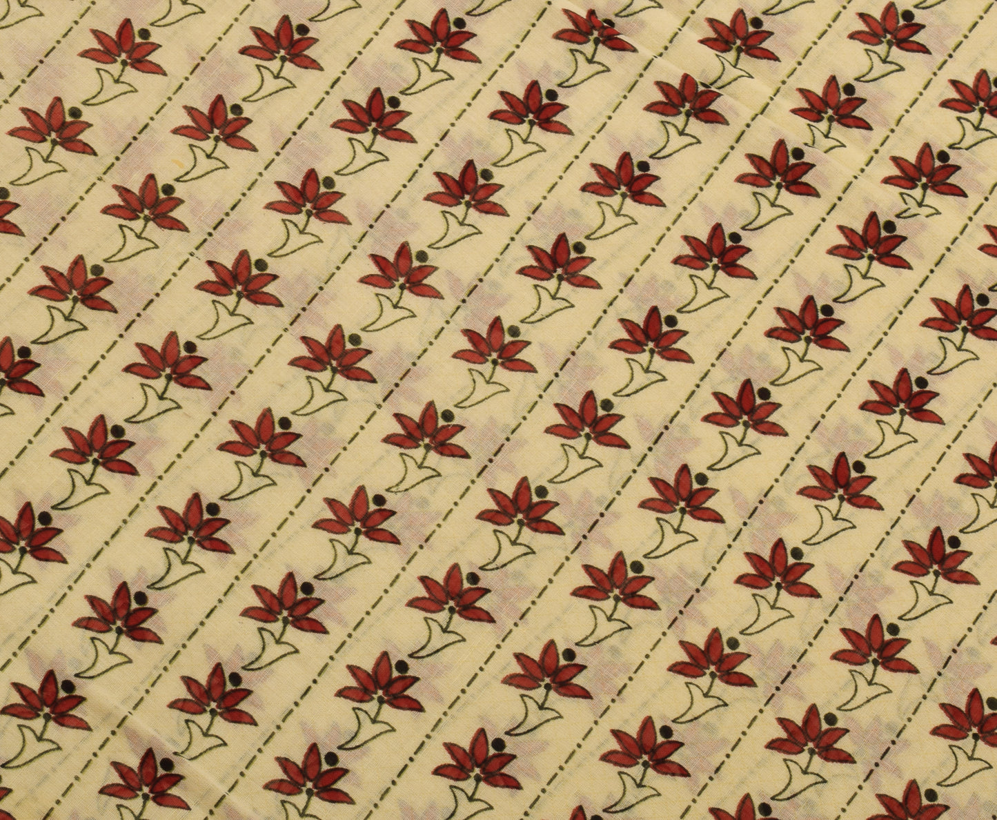 Sushila Vintage Cream Saree 100% Pure Cotton Printed Floral Soft Craft Fabric