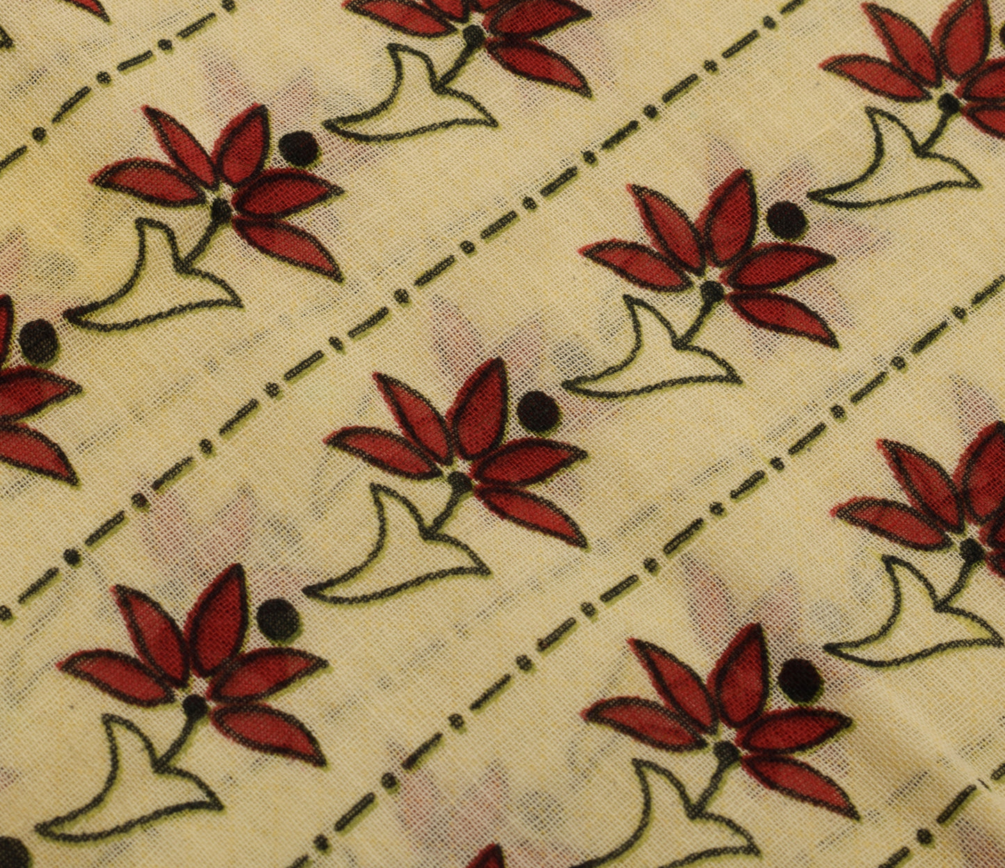 Sushila Vintage Cream Saree 100% Pure Cotton Printed Floral Soft Craft Fabric