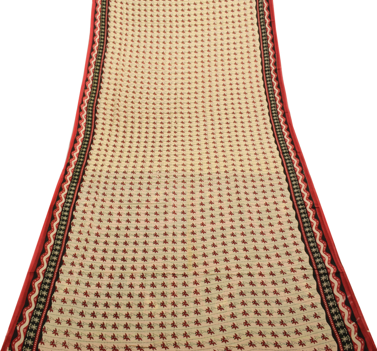 Sushila Vintage Cream Saree 100% Pure Cotton Printed Floral Soft Craft Fabric