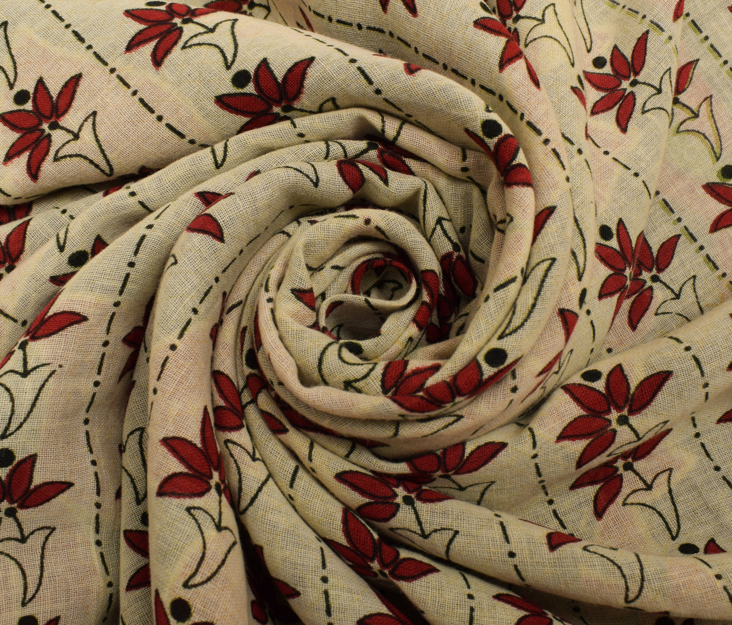 Sushila Vintage Cream Saree 100% Pure Cotton Printed Floral Soft Craft Fabric