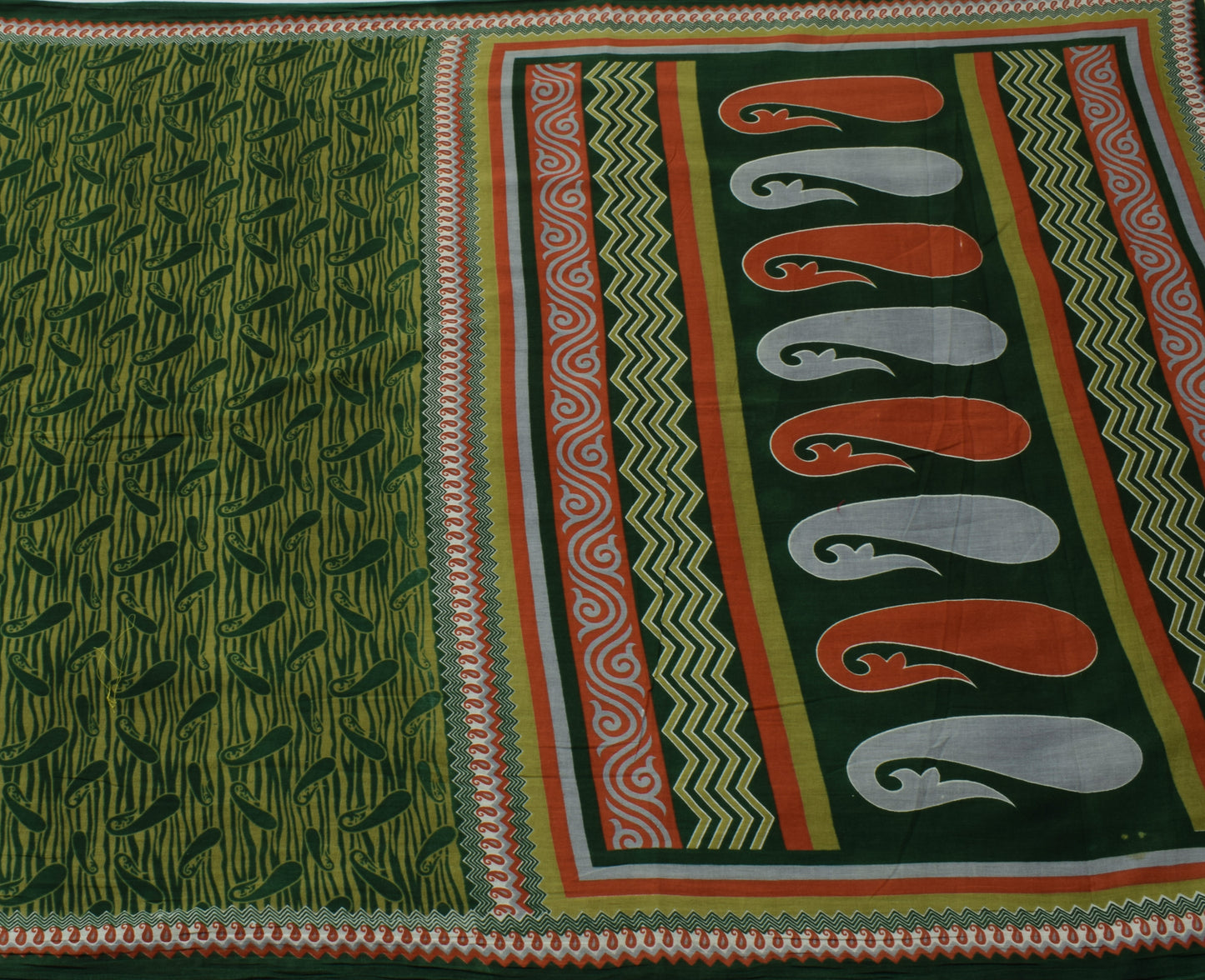 Sushila Vintage Green Saree 100% Pure Cotton Printed Paisley Soft Craft Fabric