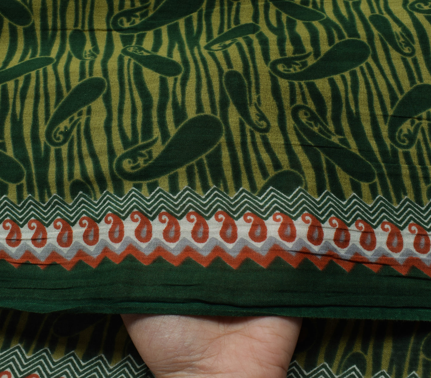 Sushila Vintage Green Saree 100% Pure Cotton Printed Paisley Soft Craft Fabric