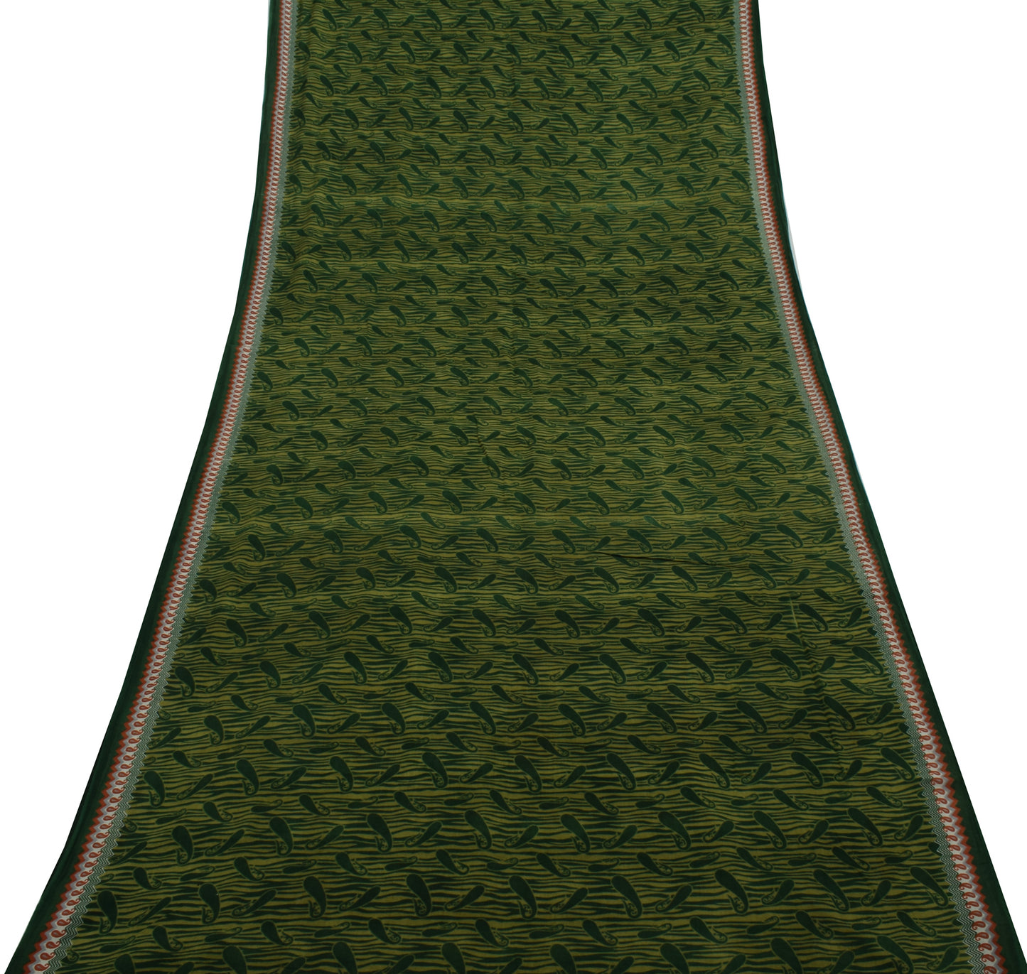 Sushila Vintage Green Saree 100% Pure Cotton Printed Paisley Soft Craft Fabric