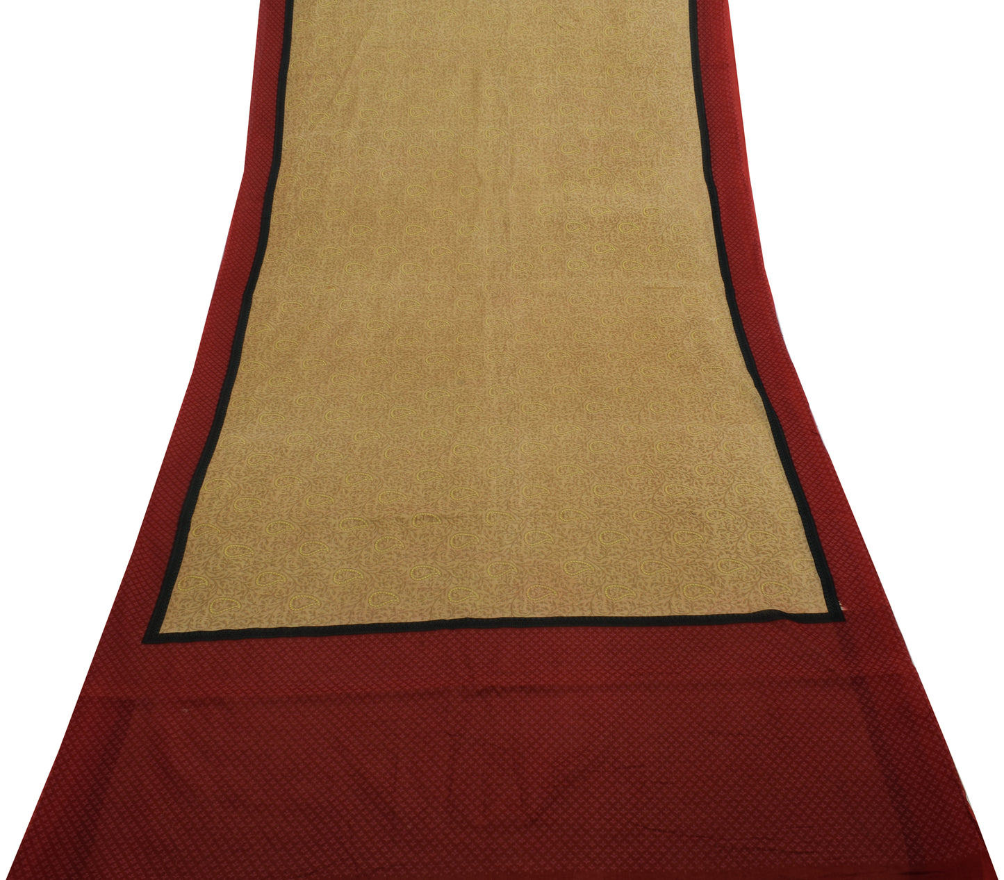 Sushila Vintage Brown Saree 100% Pure Cotton Printed Paisley Soft Craft Fabric