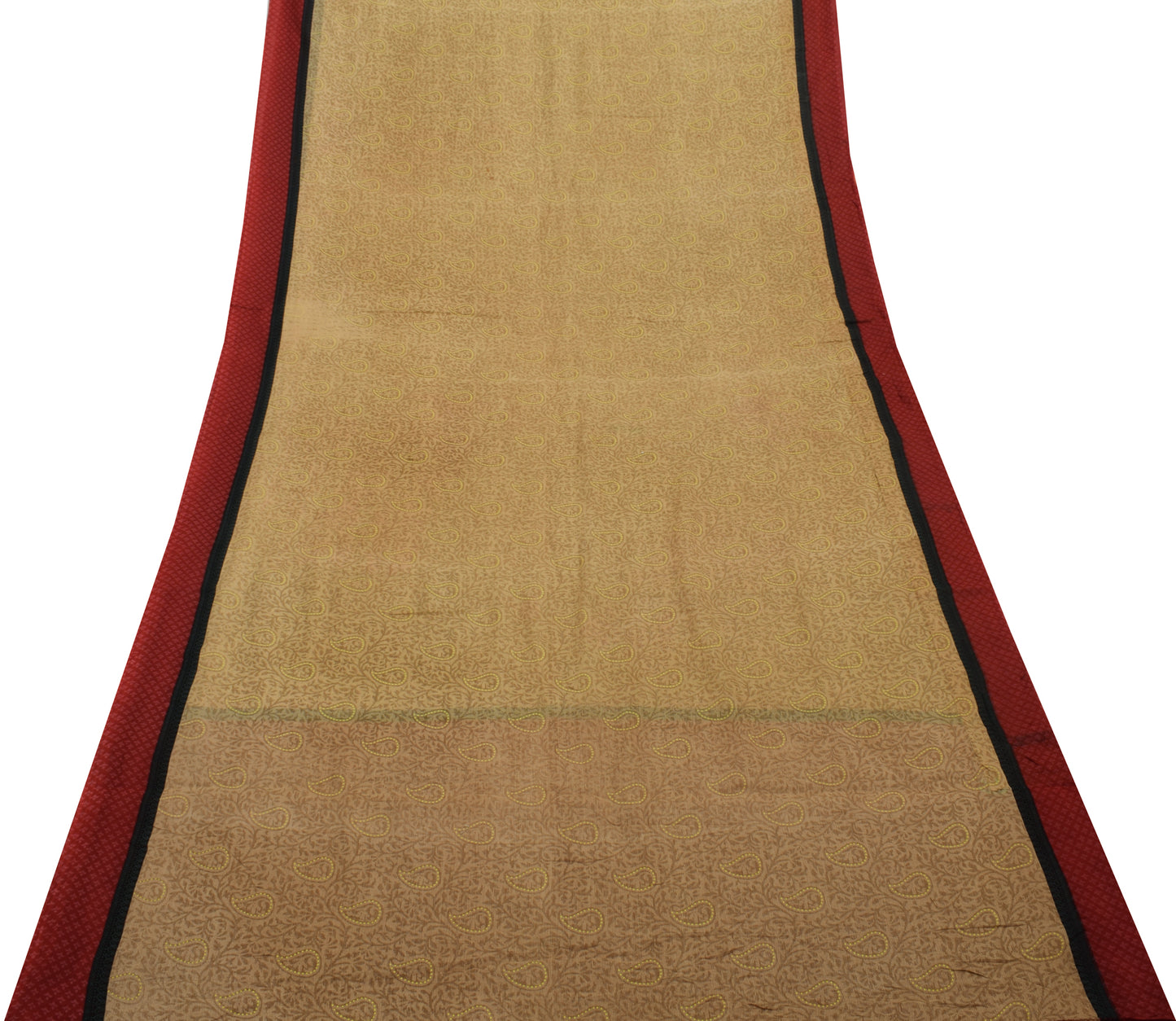 Sushila Vintage Brown Saree 100% Pure Cotton Printed Paisley Soft Craft Fabric