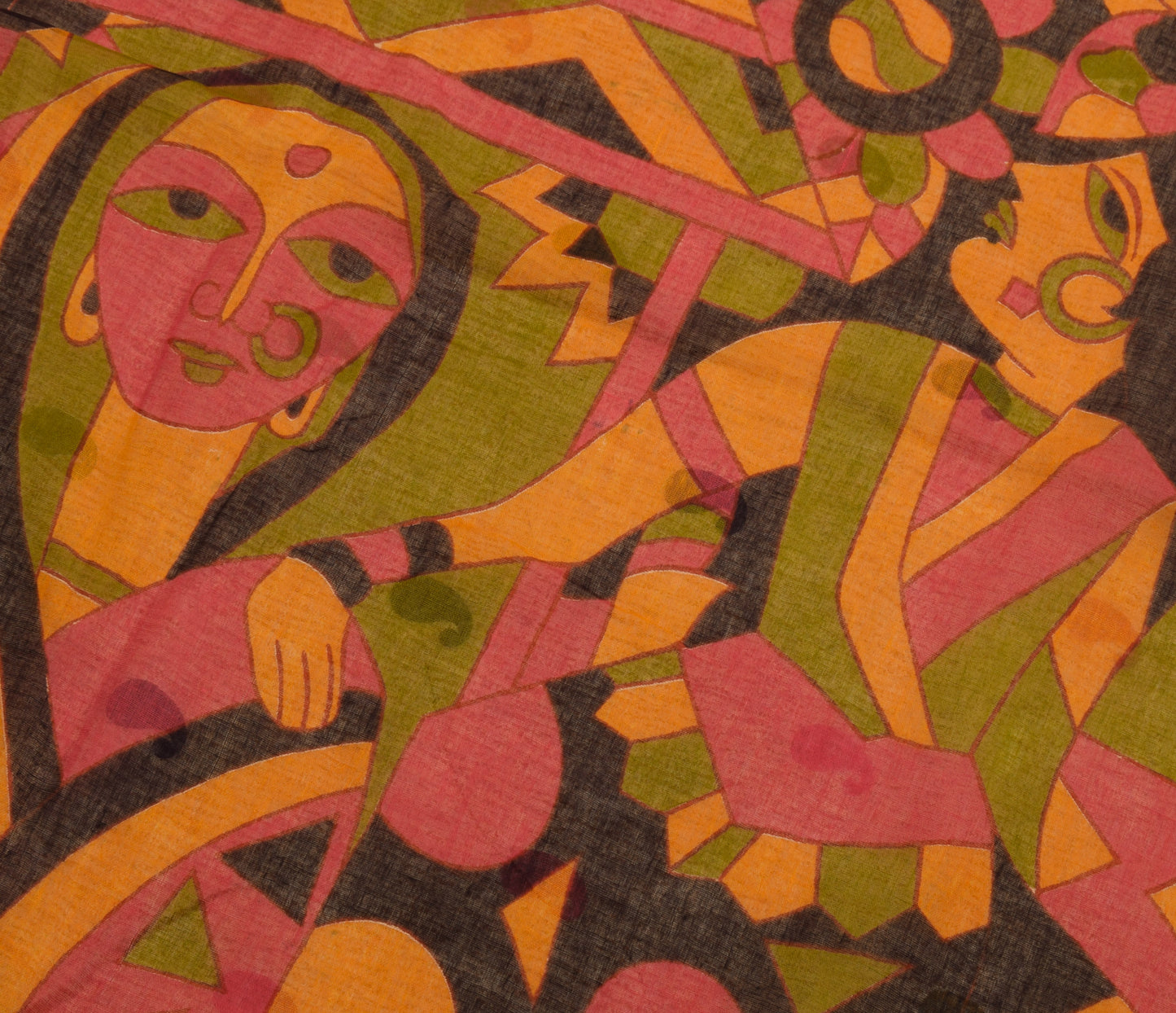 Sushila Vintage Peach Saree 100% Pure Cotton Printed Paisley Soft Craft Fabric
