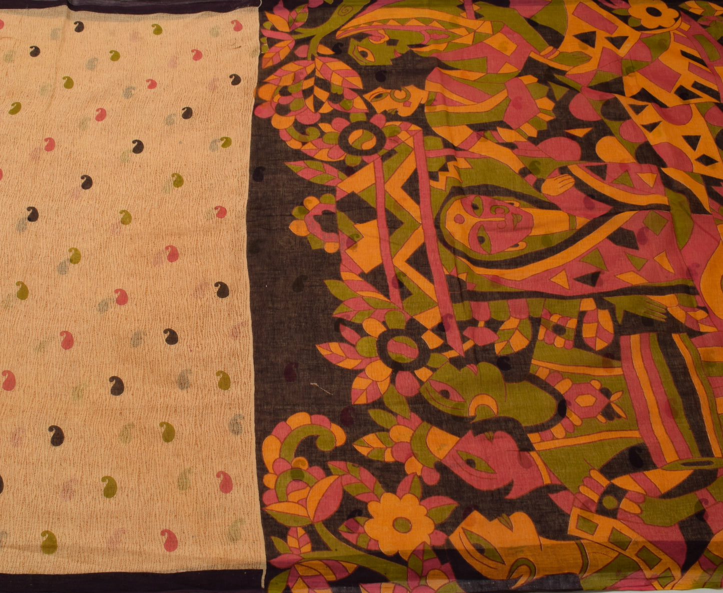 Sushila Vintage Peach Saree 100% Pure Cotton Printed Paisley Soft Craft Fabric