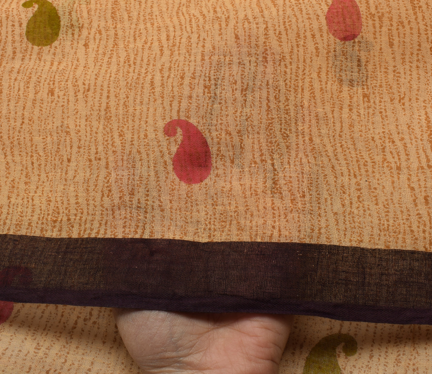 Sushila Vintage Peach Saree 100% Pure Cotton Printed Paisley Soft Craft Fabric