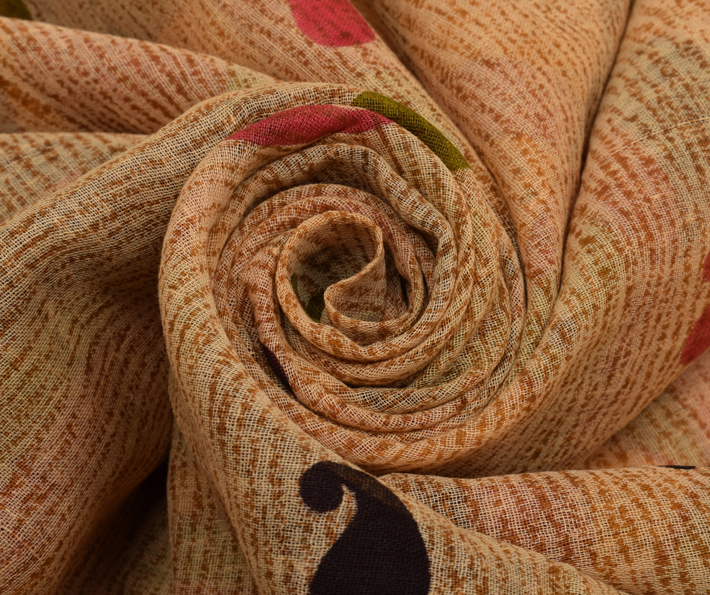 Sushila Vintage Peach Saree 100% Pure Cotton Printed Paisley Soft Craft Fabric