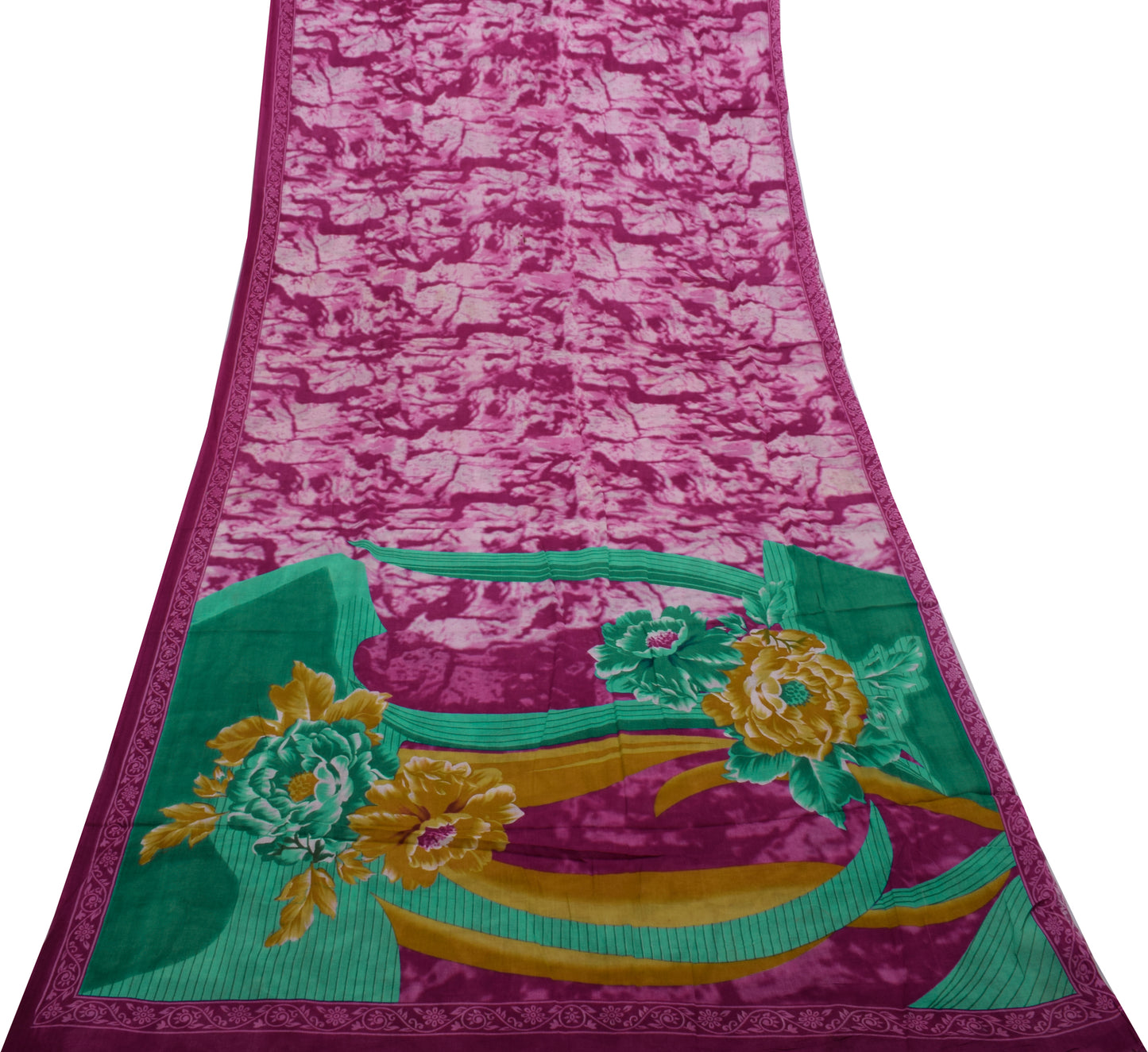 Sushila Vintage Indian Saree 100% Pure Cotton Printed 5 Yard Soft Craft Fabric