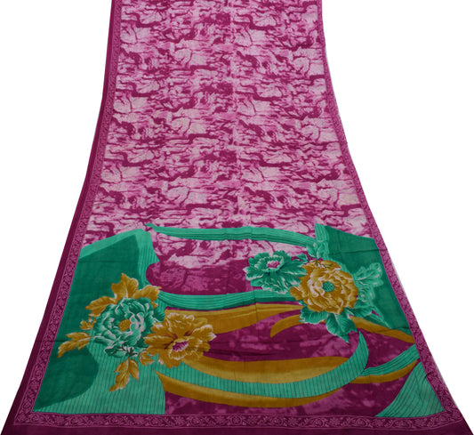 Sushila Vintage Indian Saree 100% Pure Cotton Printed 5 Yard Soft Craft Fabric
