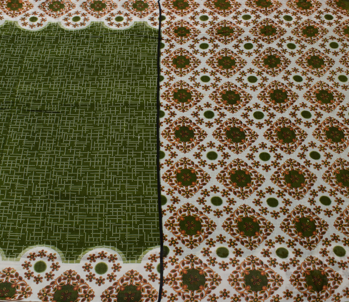 Sushila Vintage Green Saree 100% Pure Cotton Printed 5 Yard Soft Craft Fabric