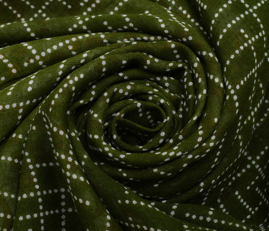Sushila Vintage Green Saree 100% Pure Cotton Printed 5 Yard Soft Craft Fabric