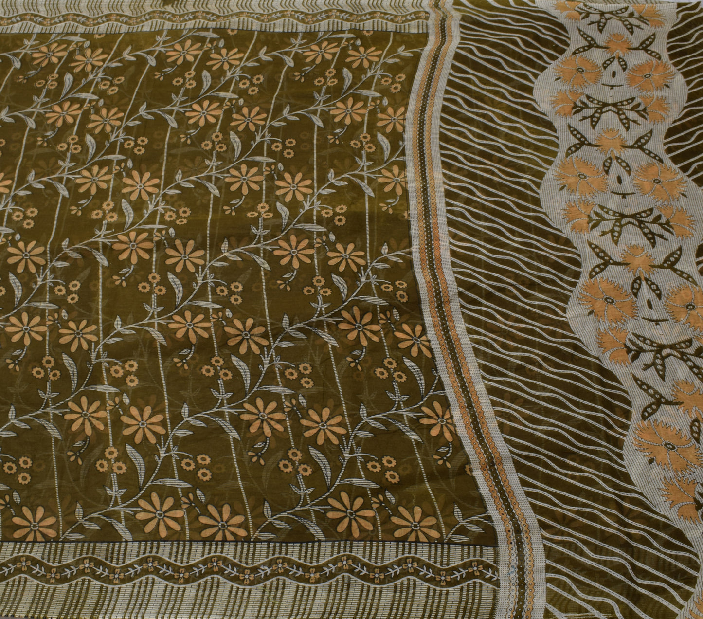 Sushila Vintage Green Saree 100% Pure Cotton Printed Floral Soft Craft Fabric