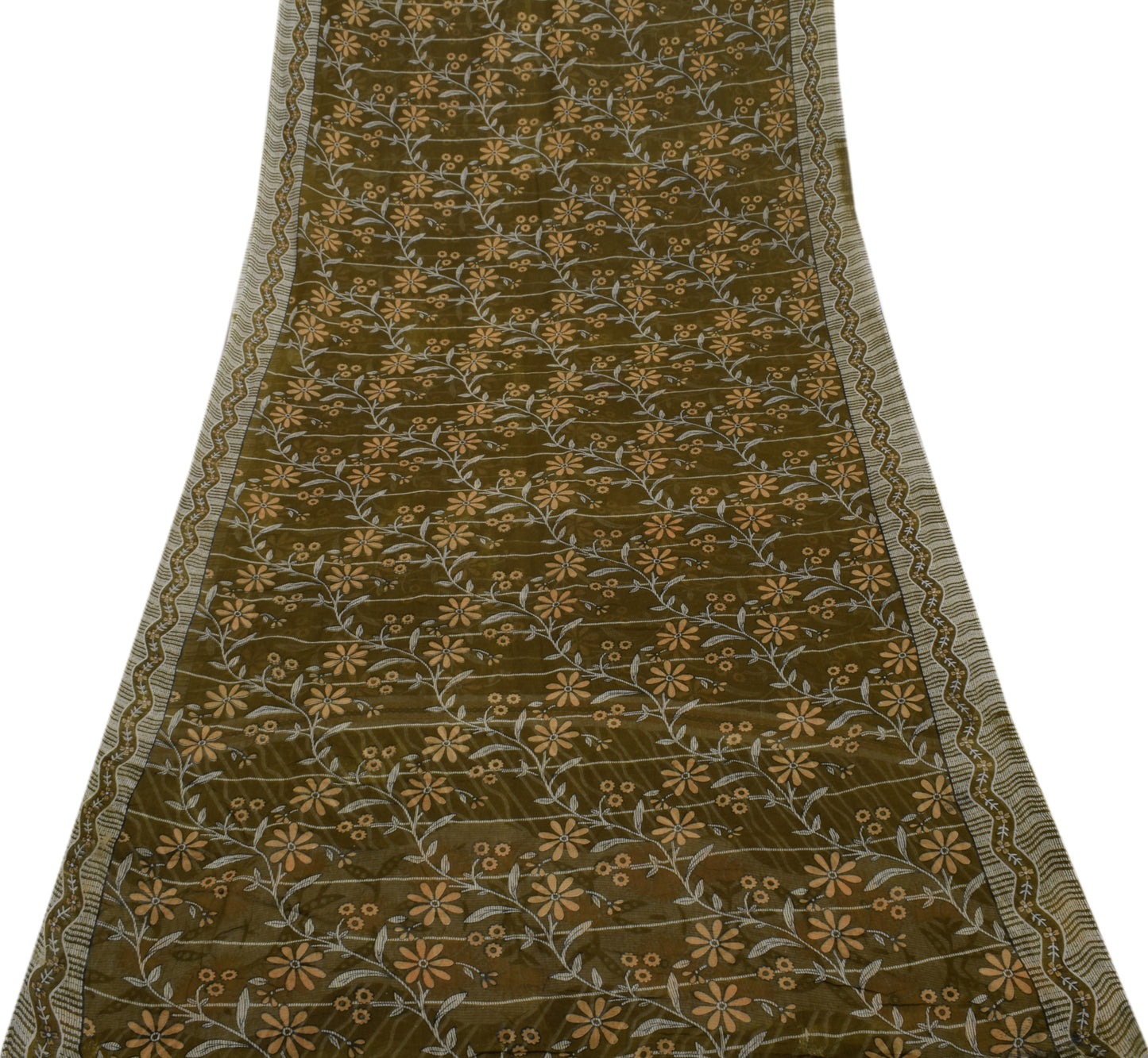 Sushila Vintage Green Saree 100% Pure Cotton Printed Floral Soft Craft Fabric