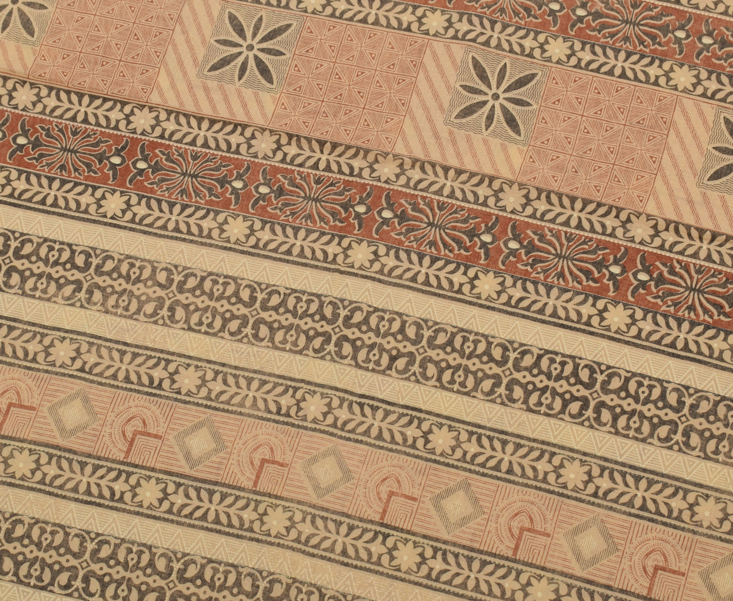 Sushila Vintage Cream Saree 100% Pure Cotton Printed 5 Yard Soft Craft Fabric