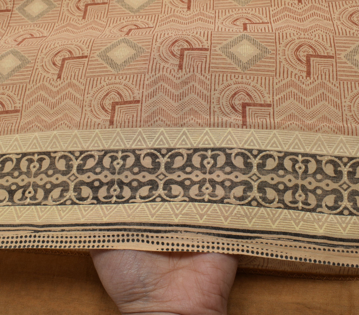 Sushila Vintage Cream Saree 100% Pure Cotton Printed 5 Yard Soft Craft Fabric