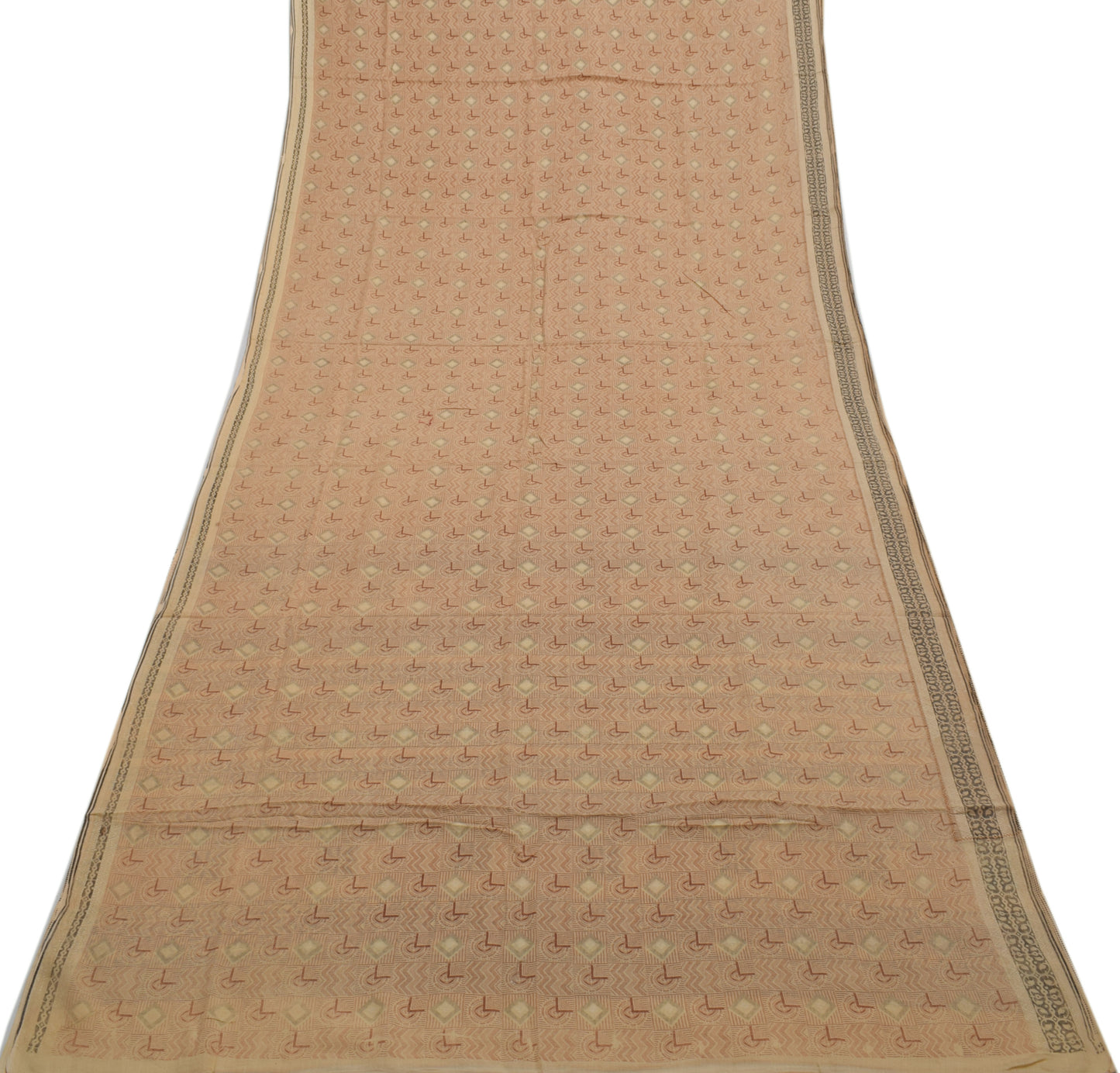 Sushila Vintage Cream Saree 100% Pure Cotton Printed 5 Yard Soft Craft Fabric