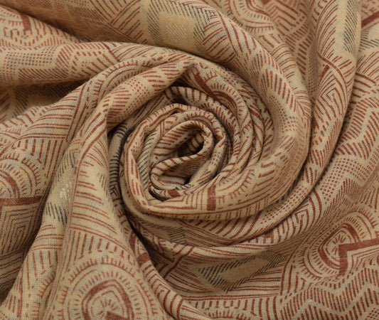 Sushila Vintage Cream Saree 100% Pure Cotton Printed 5 Yard Soft Craft Fabric