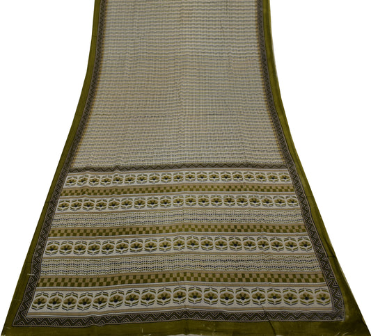 Sushila Vintage Cream Saree 100% Pure Cotton Printed Floral Soft Craft Fabric