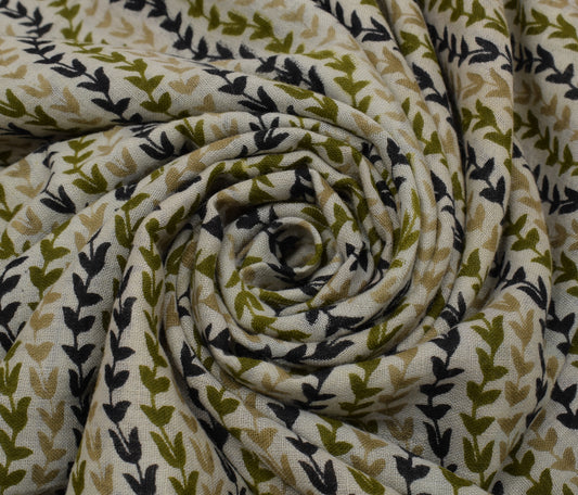 Sushila Vintage Cream Saree 100% Pure Cotton Printed Floral Soft Craft Fabric