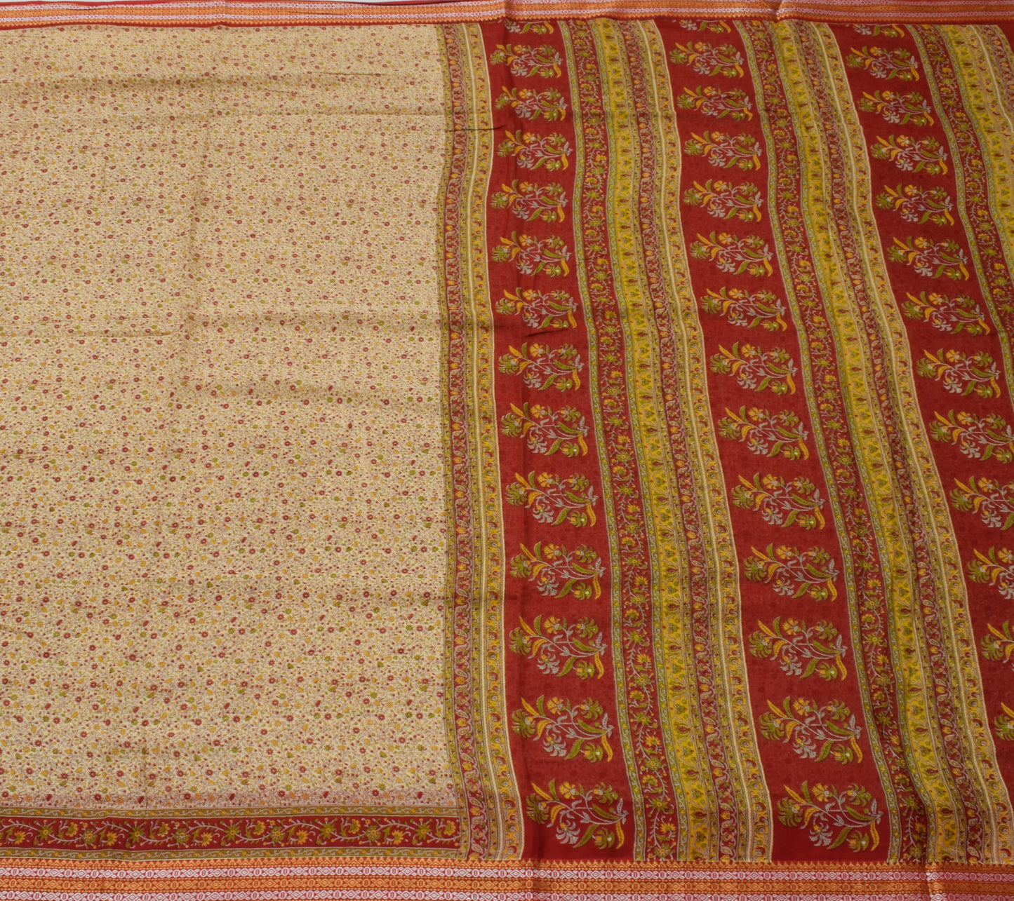 Sushila Vintage Light Brown Saree Pure Cotton Printed Floral Soft Craft Fabric