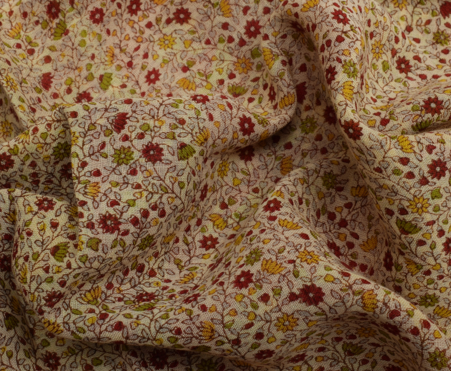 Sushila Vintage Light Brown Saree Pure Cotton Printed Floral Soft Craft Fabric
