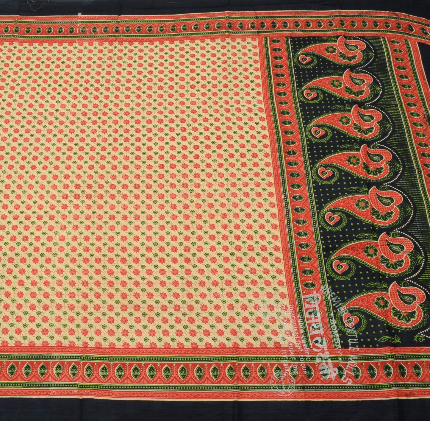 Sushila Vintage Cream Saree 100% Pure Cotton Hand Block Printed Craft Fabric