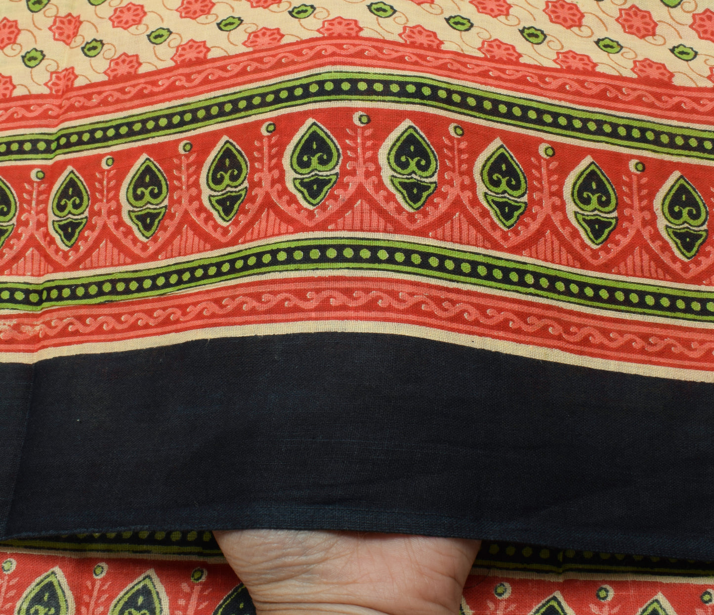 Sushila Vintage Cream Saree 100% Pure Cotton Hand Block Printed Craft Fabric