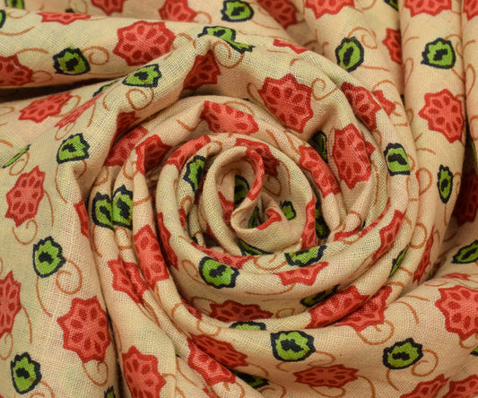 Sushila Vintage Cream Saree 100% Pure Cotton Hand Block Printed Craft Fabric