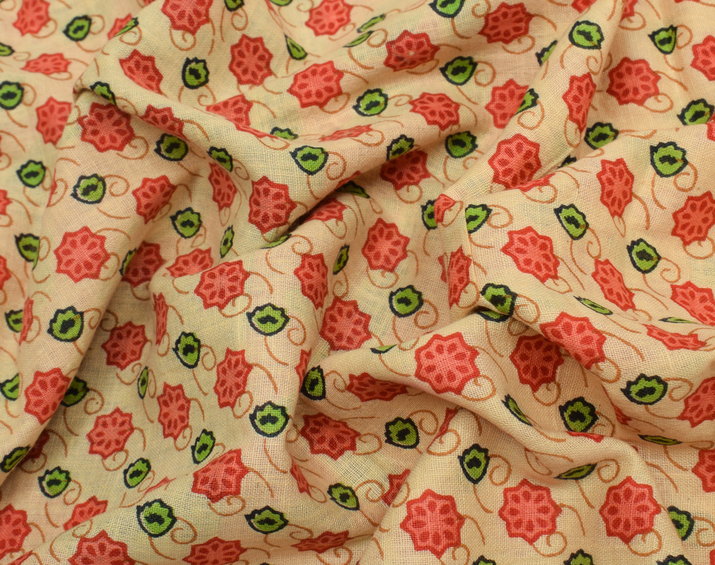Sushila Vintage Cream Saree 100% Pure Cotton Hand Block Printed Craft Fabric