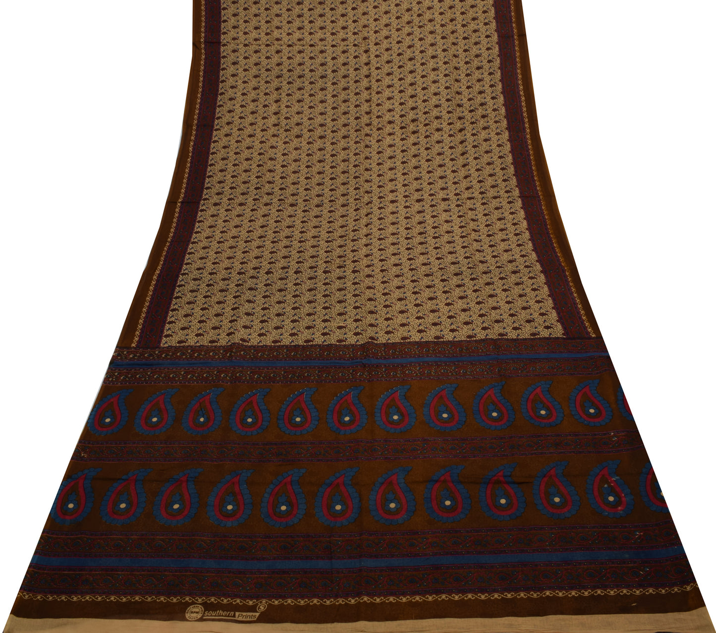 Sushila Vintage Brown Saree 100% Pure Silk Printed Paisley Soft Craft Fabric