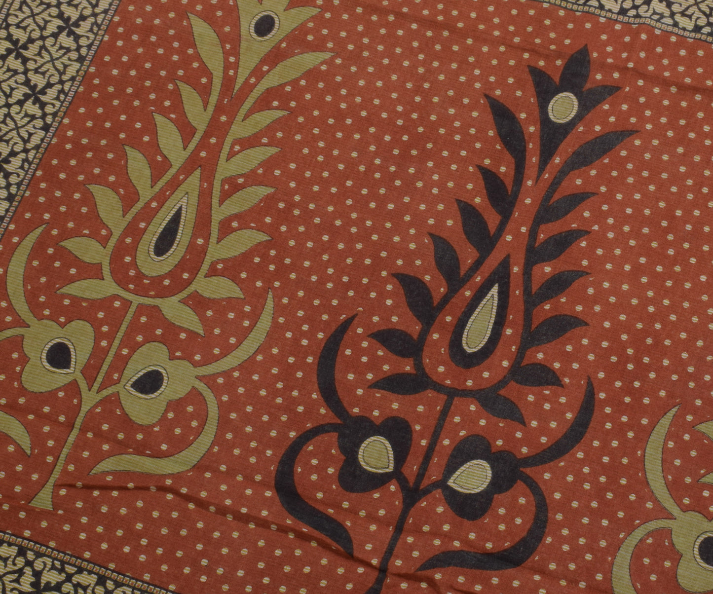 Sushila Vintage Brown Saree 100% Pure Cotton Printed Floral Soft Craft Fabric