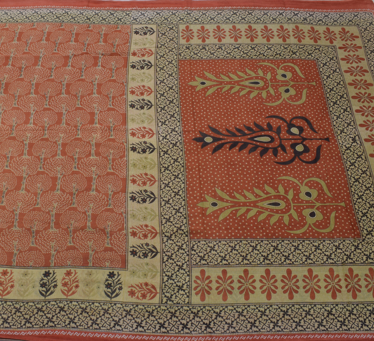 Sushila Vintage Brown Saree 100% Pure Cotton Printed Floral Soft Craft Fabric