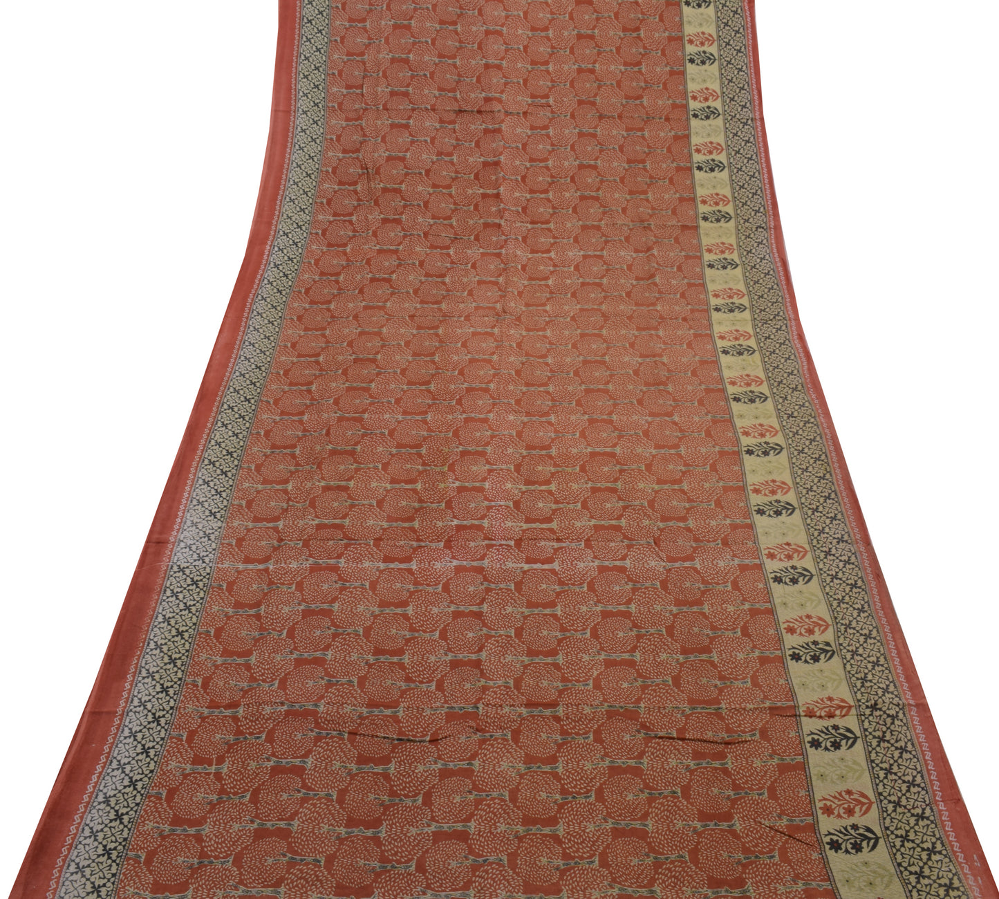 Sushila Vintage Brown Saree 100% Pure Cotton Printed Floral Soft Craft Fabric
