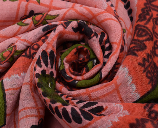 Sushila Vintage Pink Saree 100% Pure Cotton Printed Human Soft Craft Fabric