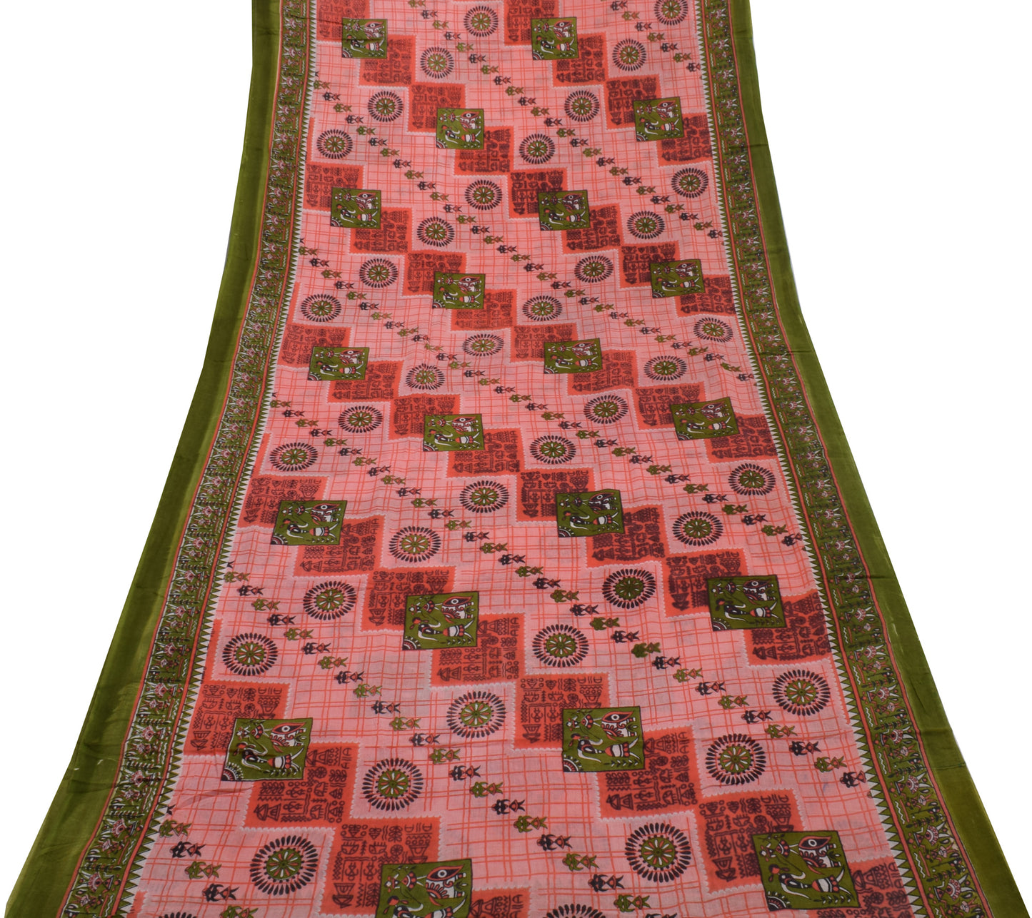 Sushila Vintage Pink Saree 100% Pure Cotton Printed Human Soft Craft Fabric